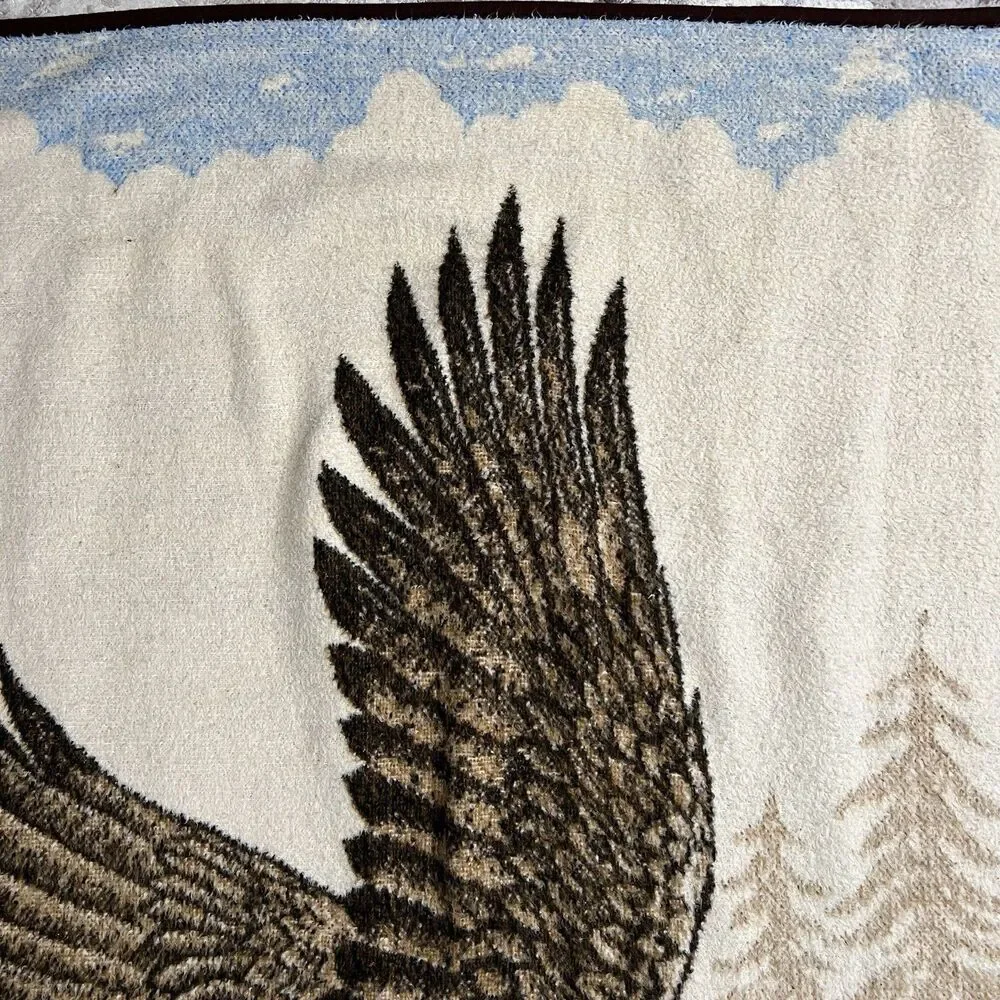 Vintage San Marcos Blanket Bald Eagle Perched Wings Reversible Brown 55x78